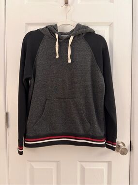 Tailgate Black Gray Colorblock Stripe Pullover Hoodie Large